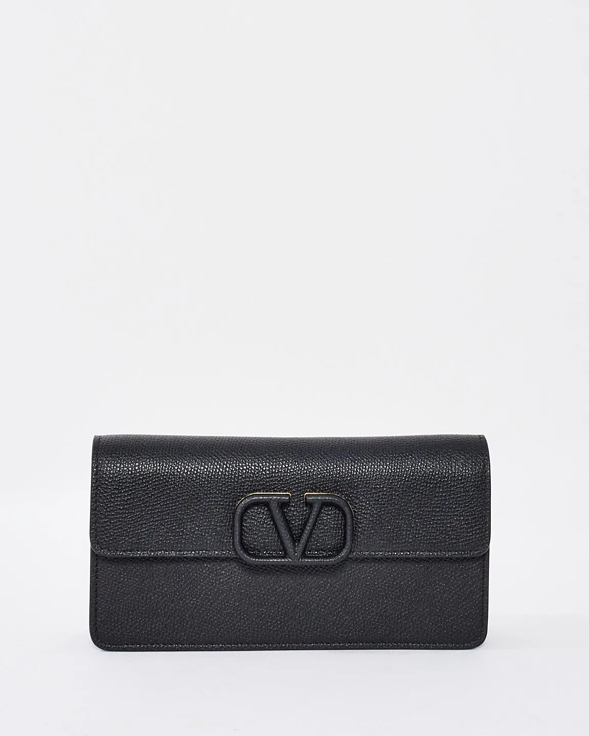 Valentino Black Leather V Logo Bag with Chain Strap