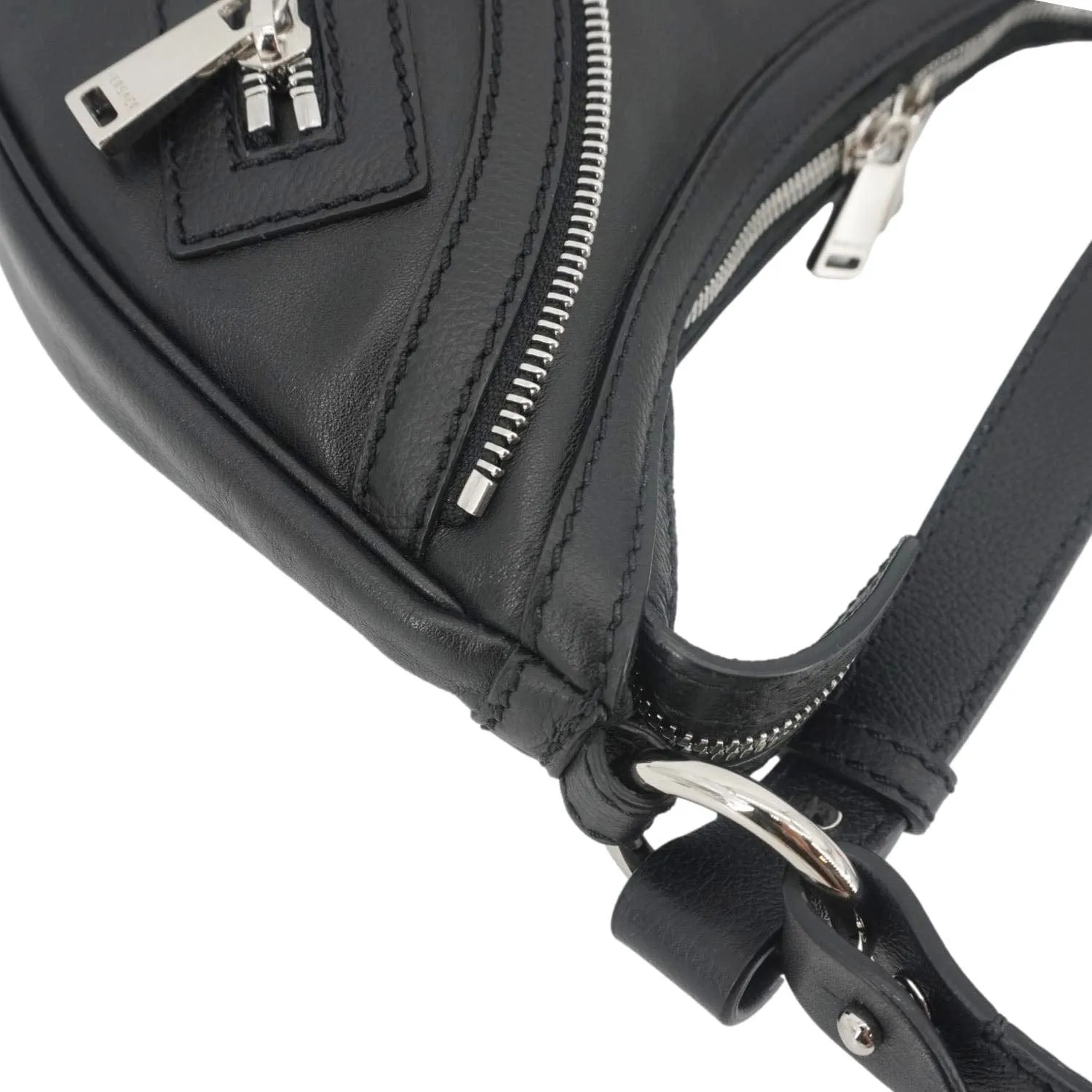 VERSACE Repeat Leather Hobo Shoulder Bag Black