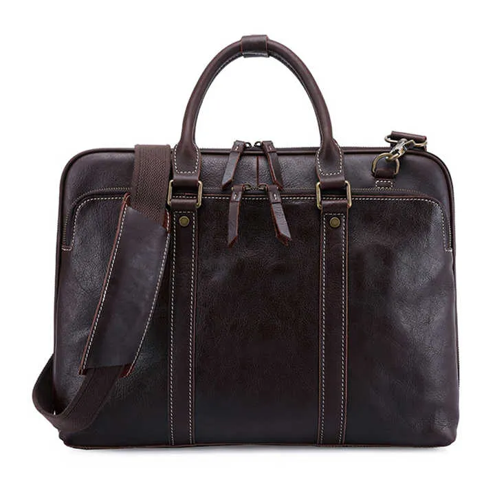 Vintage Leather Laptop Briefcase – Waterproof, Handmade Design