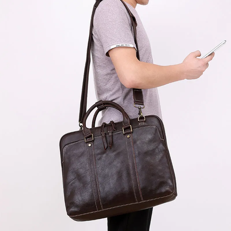 Vintage Leather Laptop Briefcase – Waterproof, Handmade Design