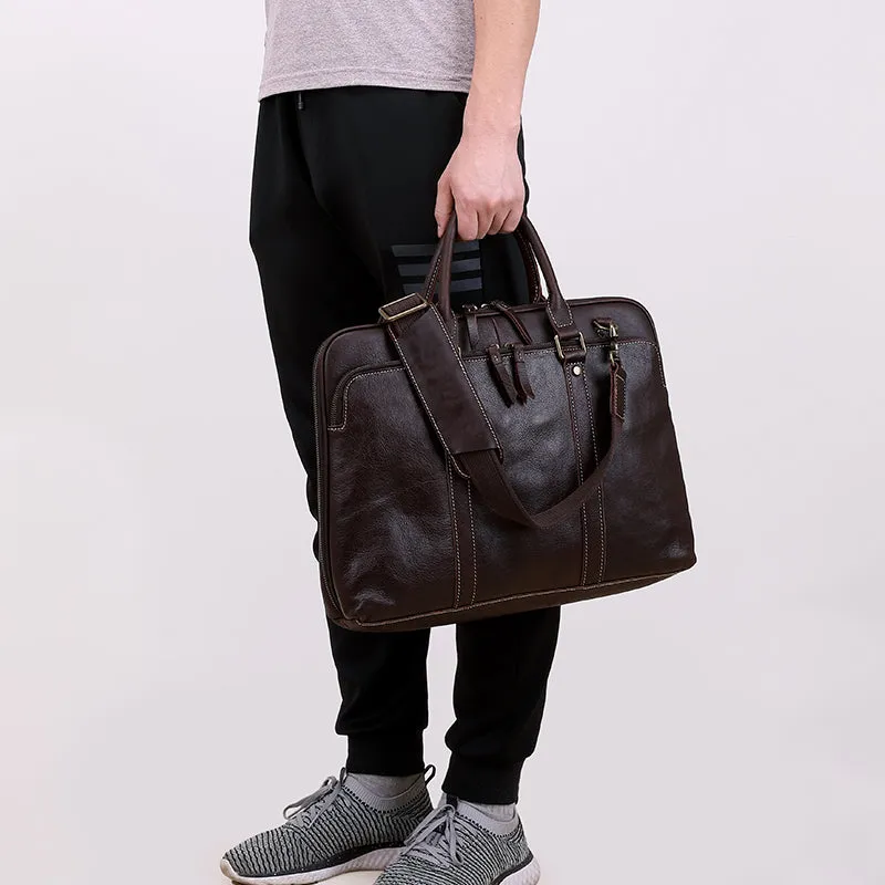 Vintage Leather Laptop Briefcase – Waterproof, Handmade Design