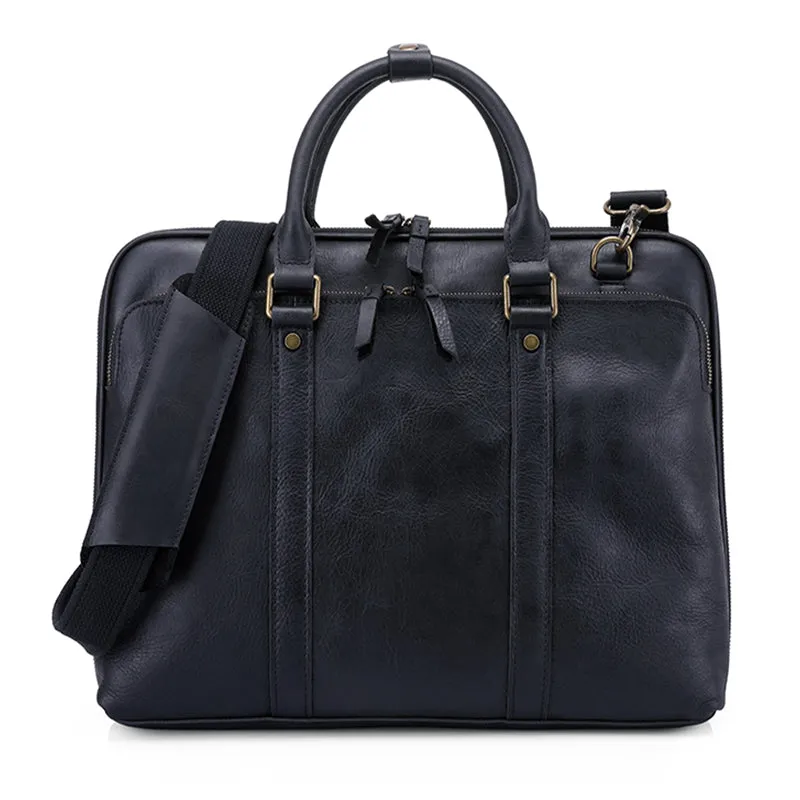 Vintage Leather Laptop Briefcase – Waterproof, Handmade Design
