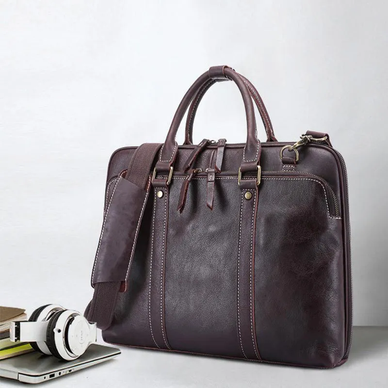 Vintage Leather Laptop Briefcase – Waterproof, Handmade Design