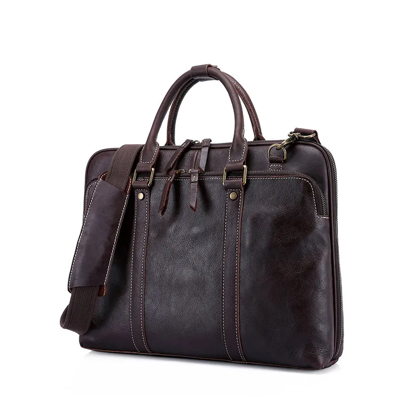 Vintage Leather Laptop Briefcase – Waterproof, Handmade Design
