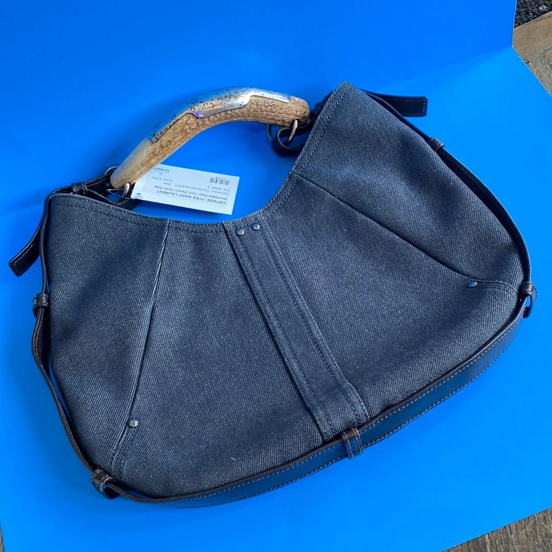 VINTAGE: Yves Saint Laurent Mombasa Deer Horn Denim Hobo Bag
