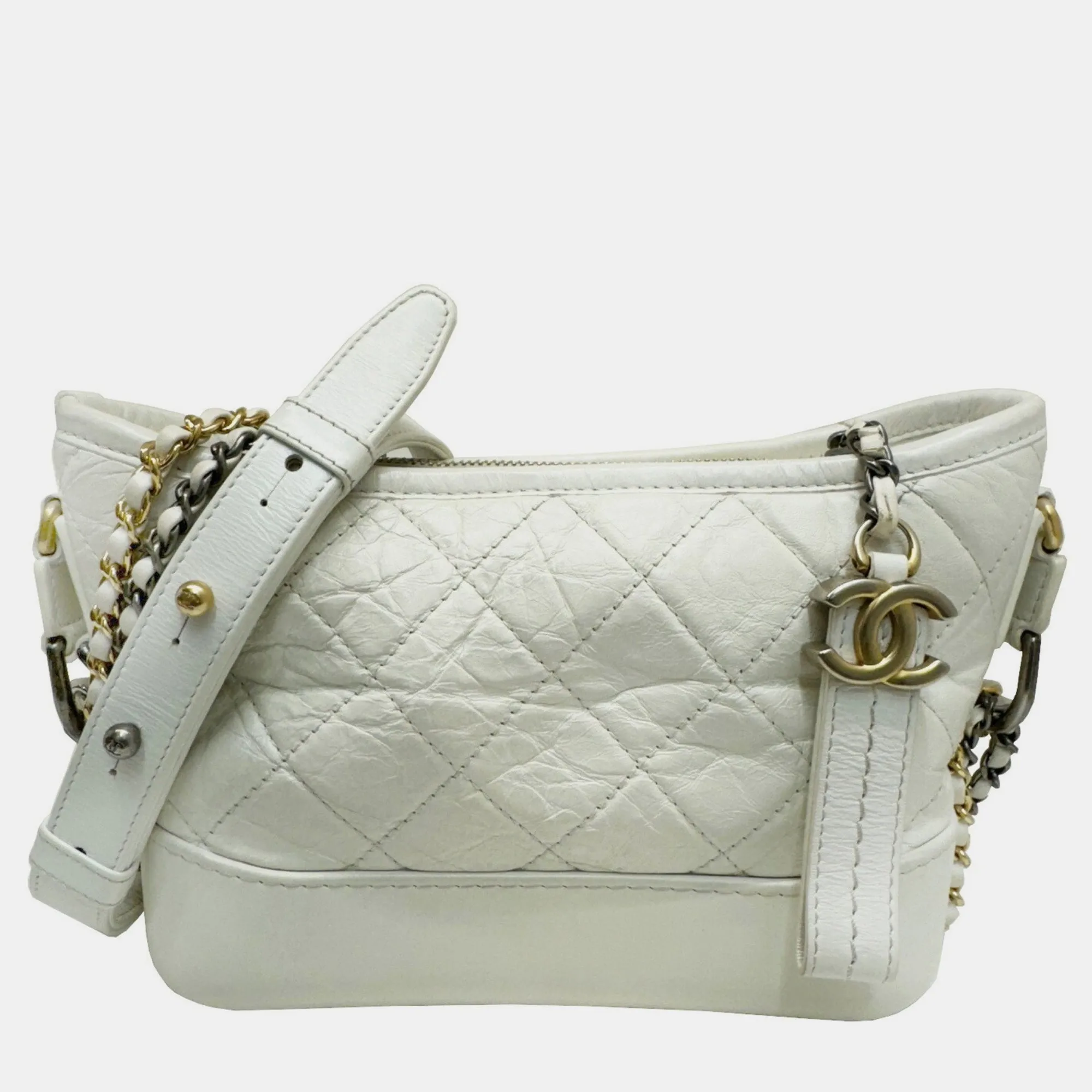 White Lambskin Calfskin Gabriel Small Hobo Bag