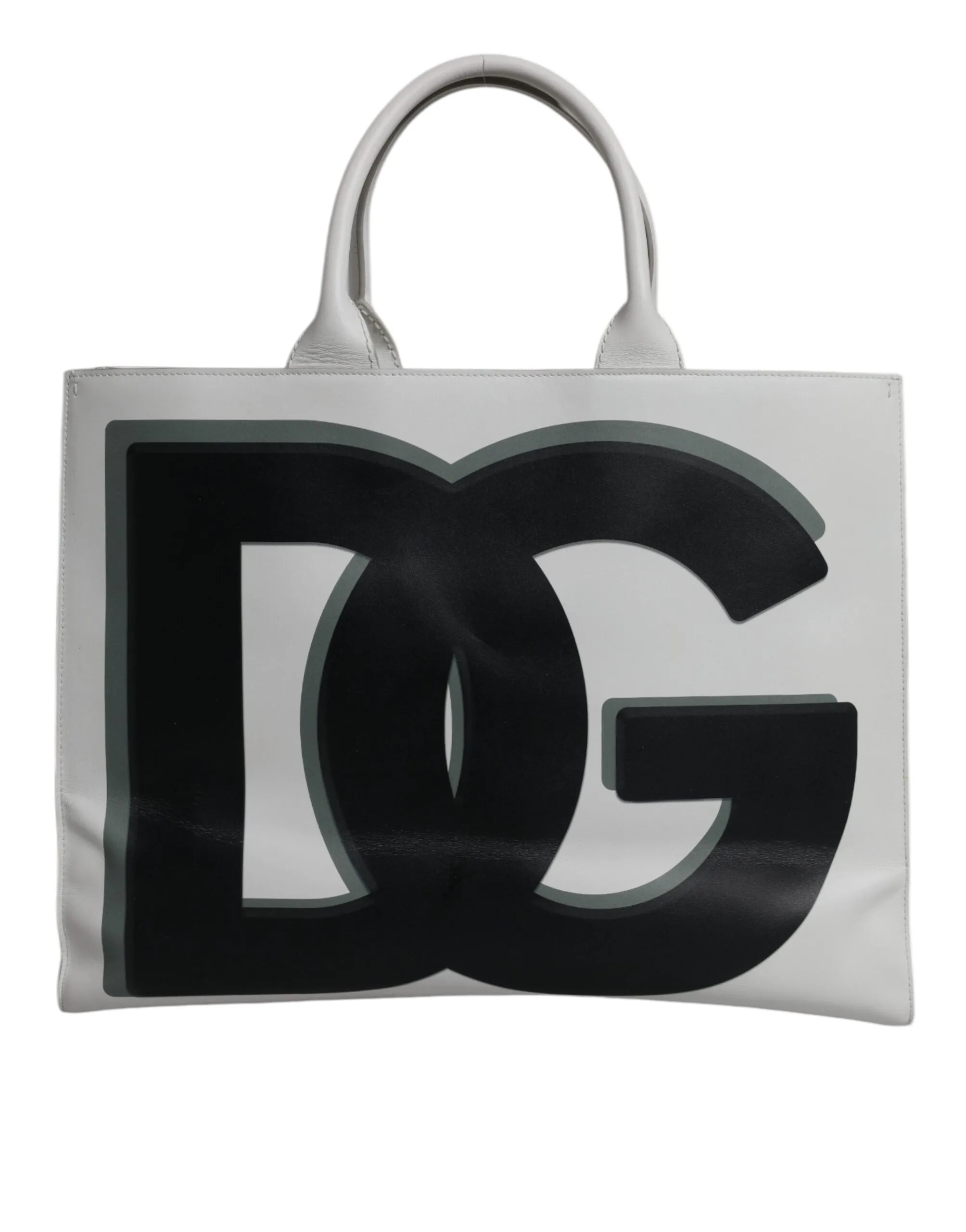 White Logo Print DG Daily Calfskin Shopping Tote Bag