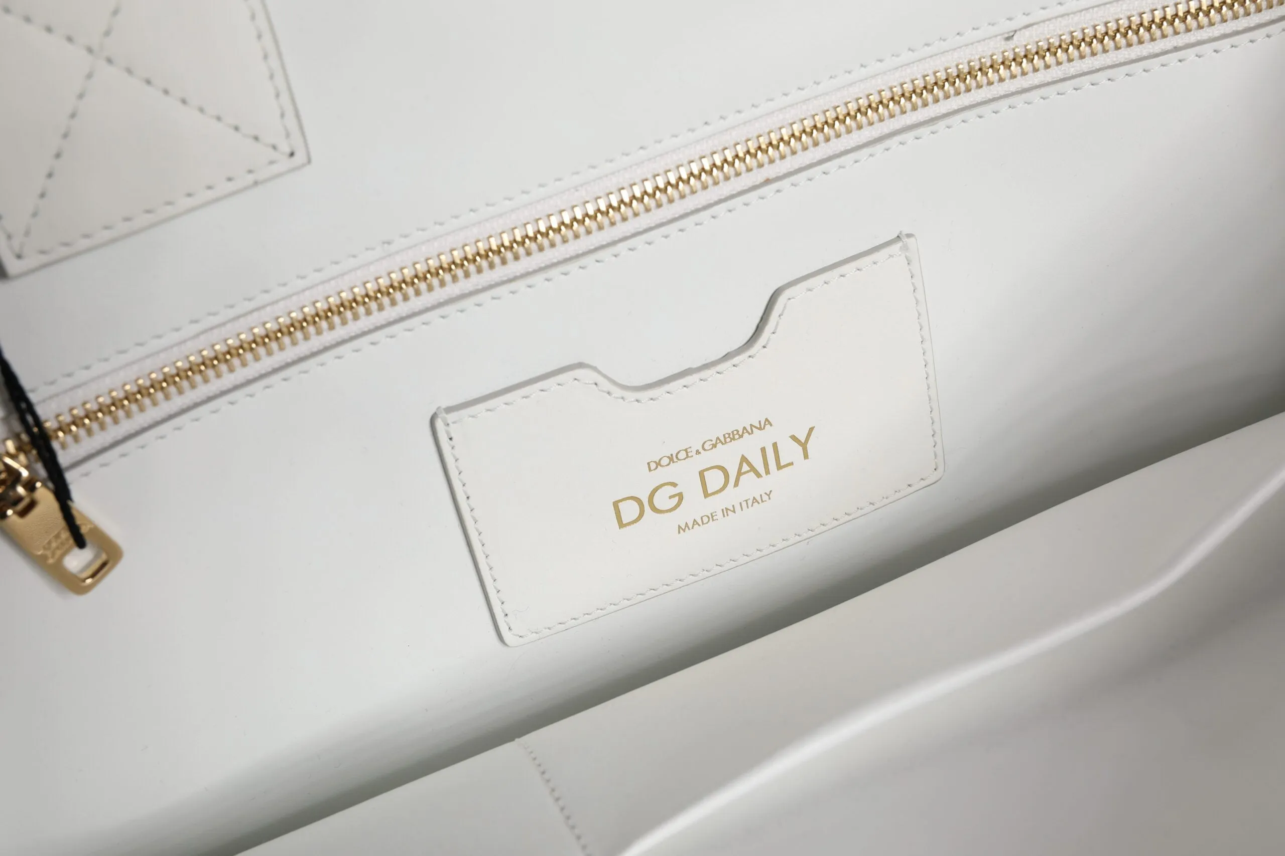 White Logo Print DG Daily Calfskin Shopping Tote Bag
