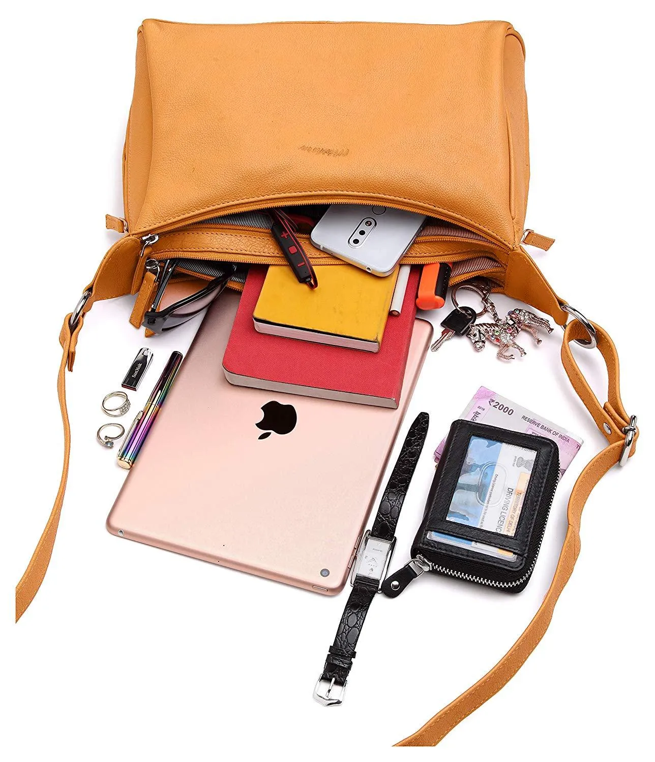 WildHorn® Upper Grain Genuine Leather Shoulder Bag | Cross body Bag With Adjustable Strap for Girls & Women.