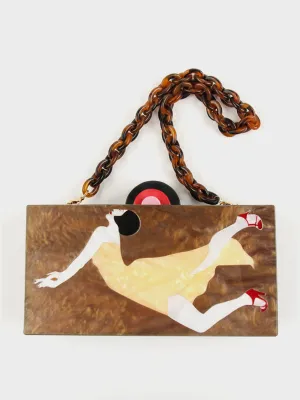Women's Tortoiseshell Clutch Bag Retro Style Detachable Strap Handbag