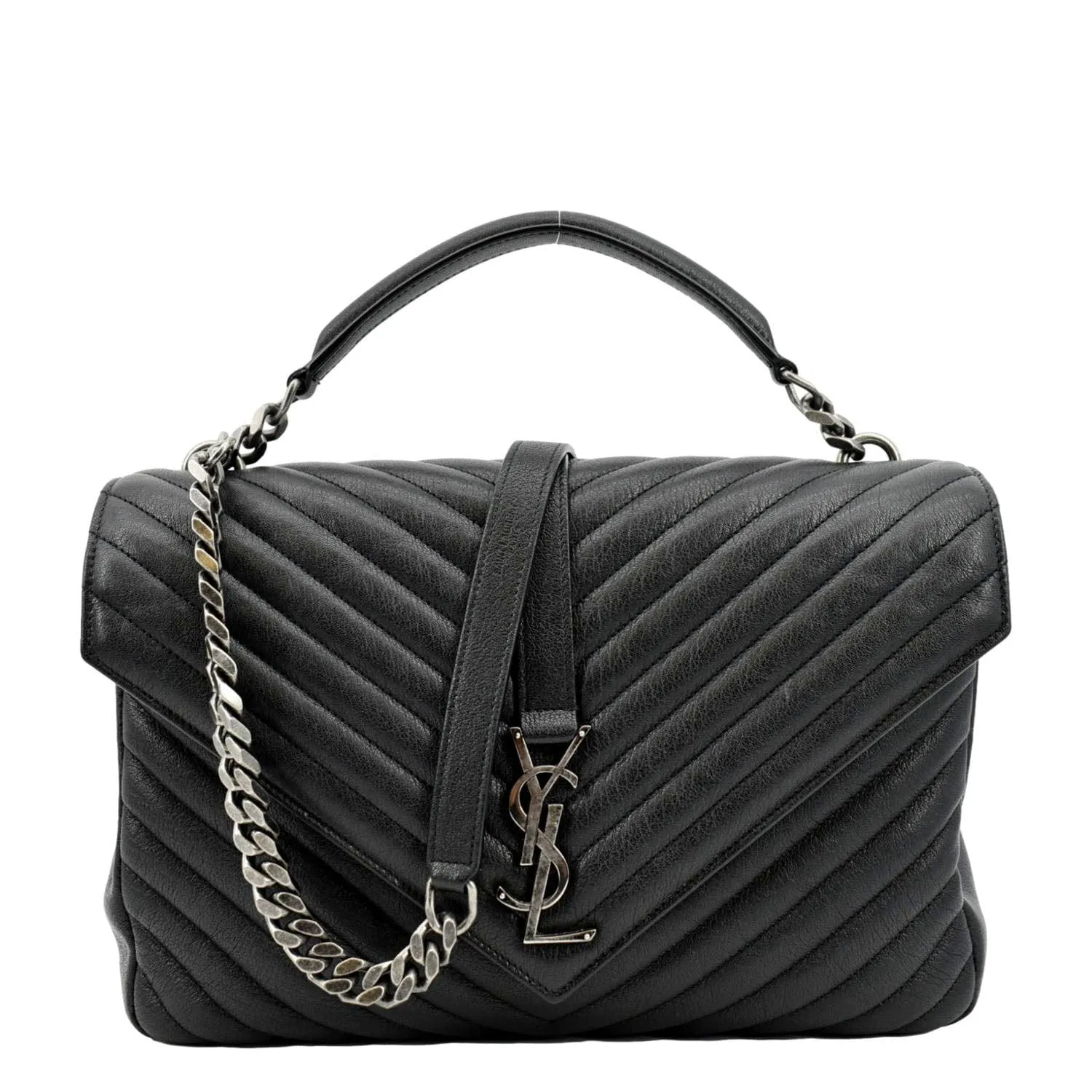 YVES SAINT LAURENT College Large Lambskin Leather Shoulder Chain Bag Black