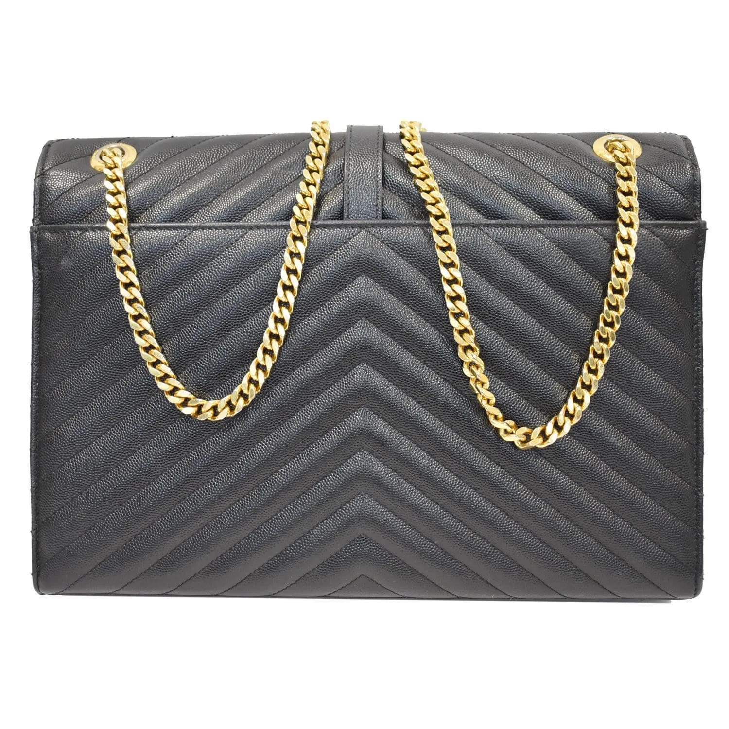 YVES SAINT LAURENT Large Envelope Grain De Poudre Chain Shoulder Bag Black