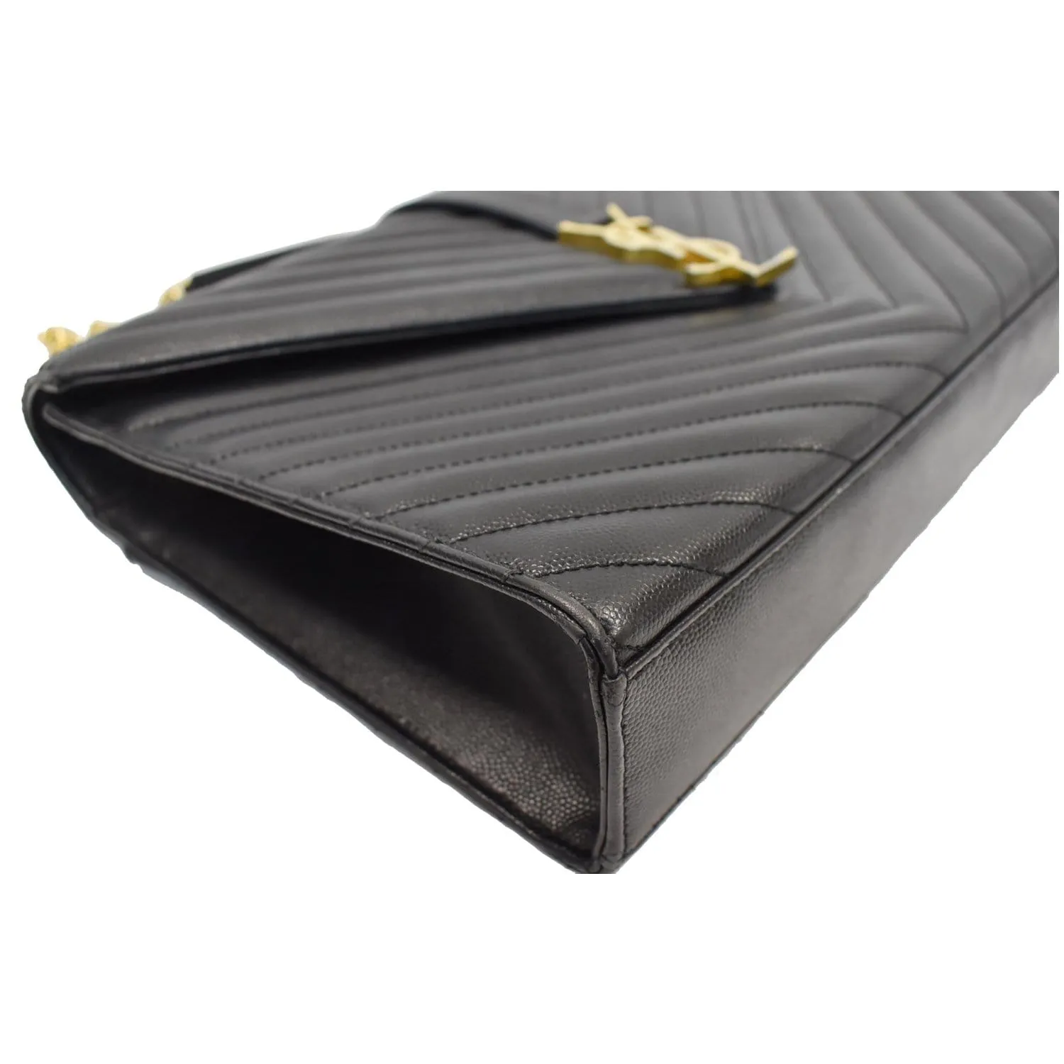 YVES SAINT LAURENT Large Envelope Grain De Poudre Chain Shoulder Bag Black