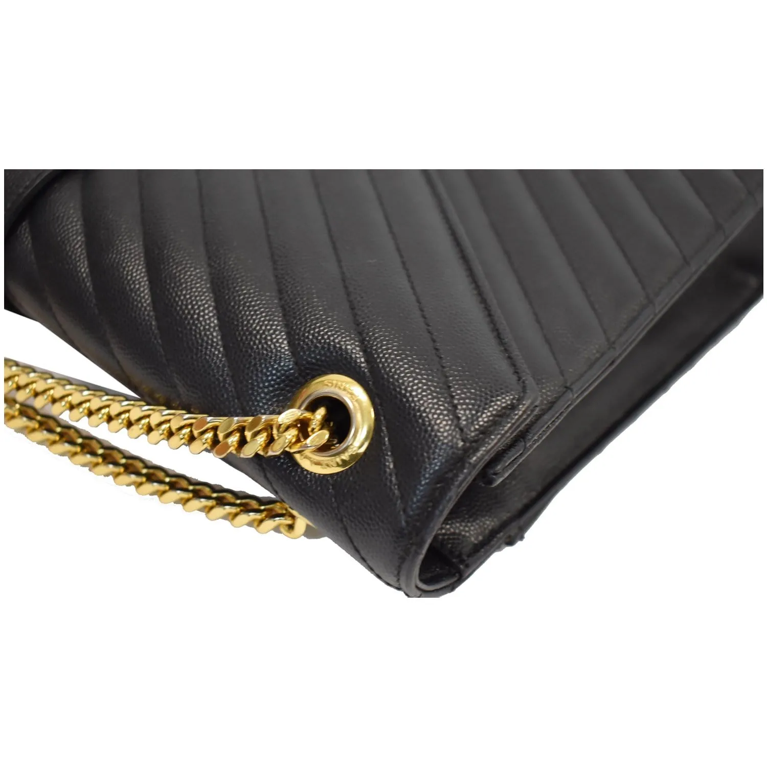 YVES SAINT LAURENT Large Envelope Grain De Poudre Chain Shoulder Bag Black