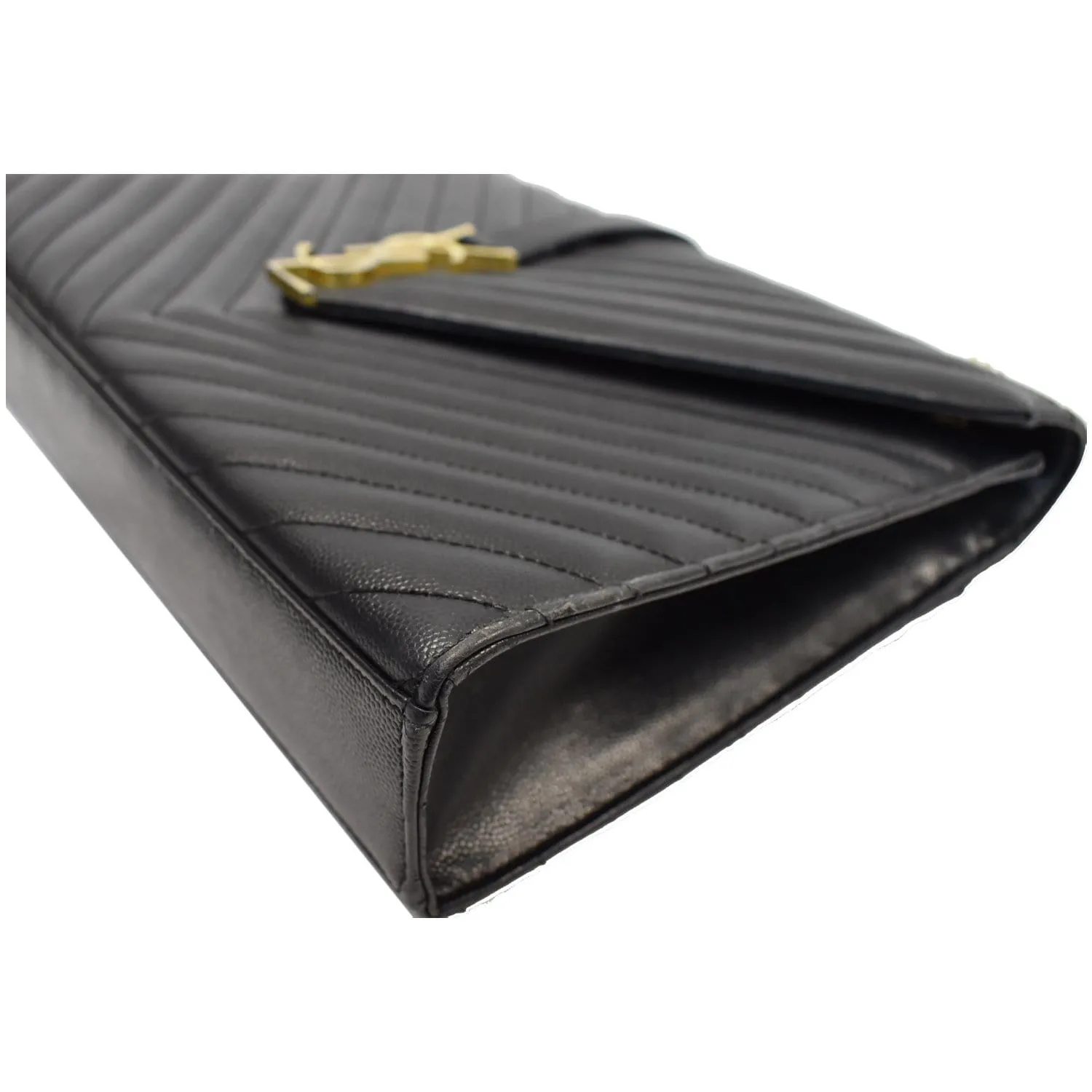 YVES SAINT LAURENT Large Envelope Grain De Poudre Chain Shoulder Bag Black