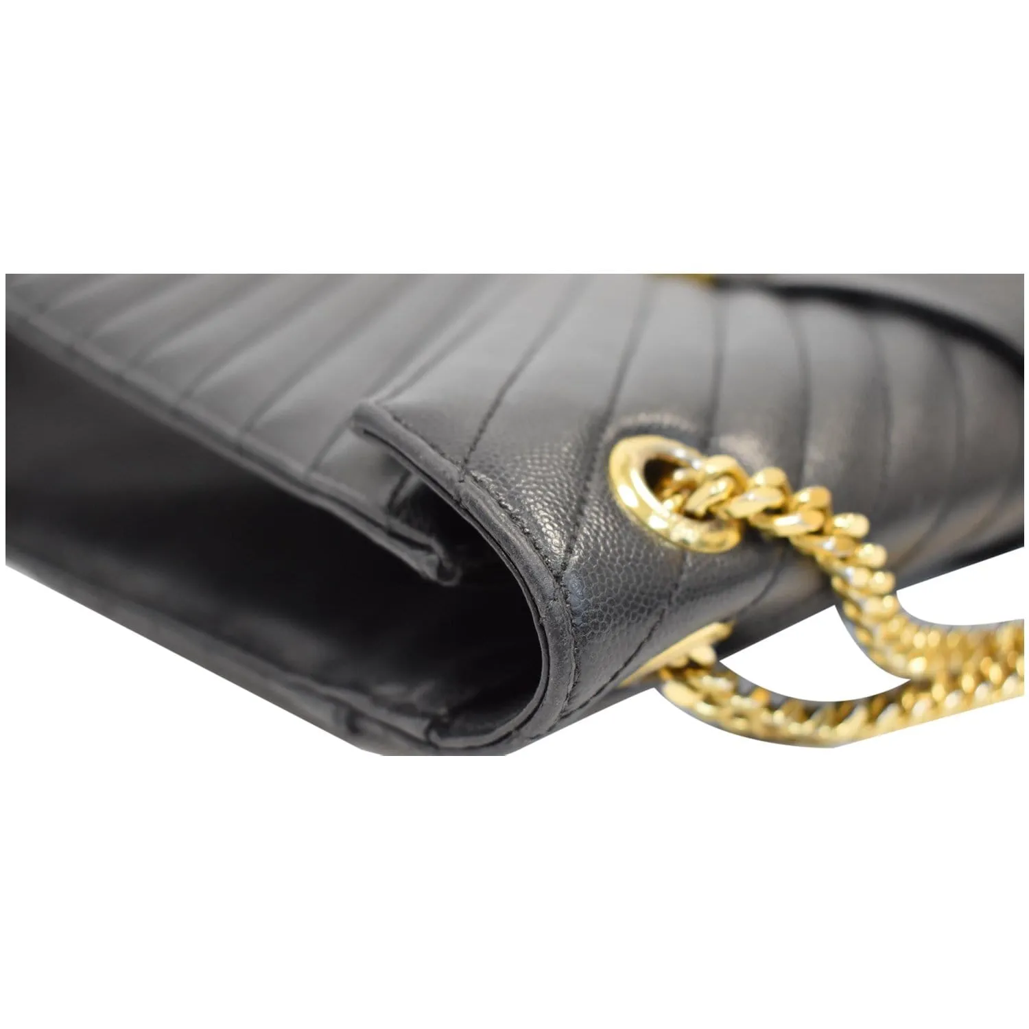 YVES SAINT LAURENT Large Envelope Grain De Poudre Chain Shoulder Bag Black