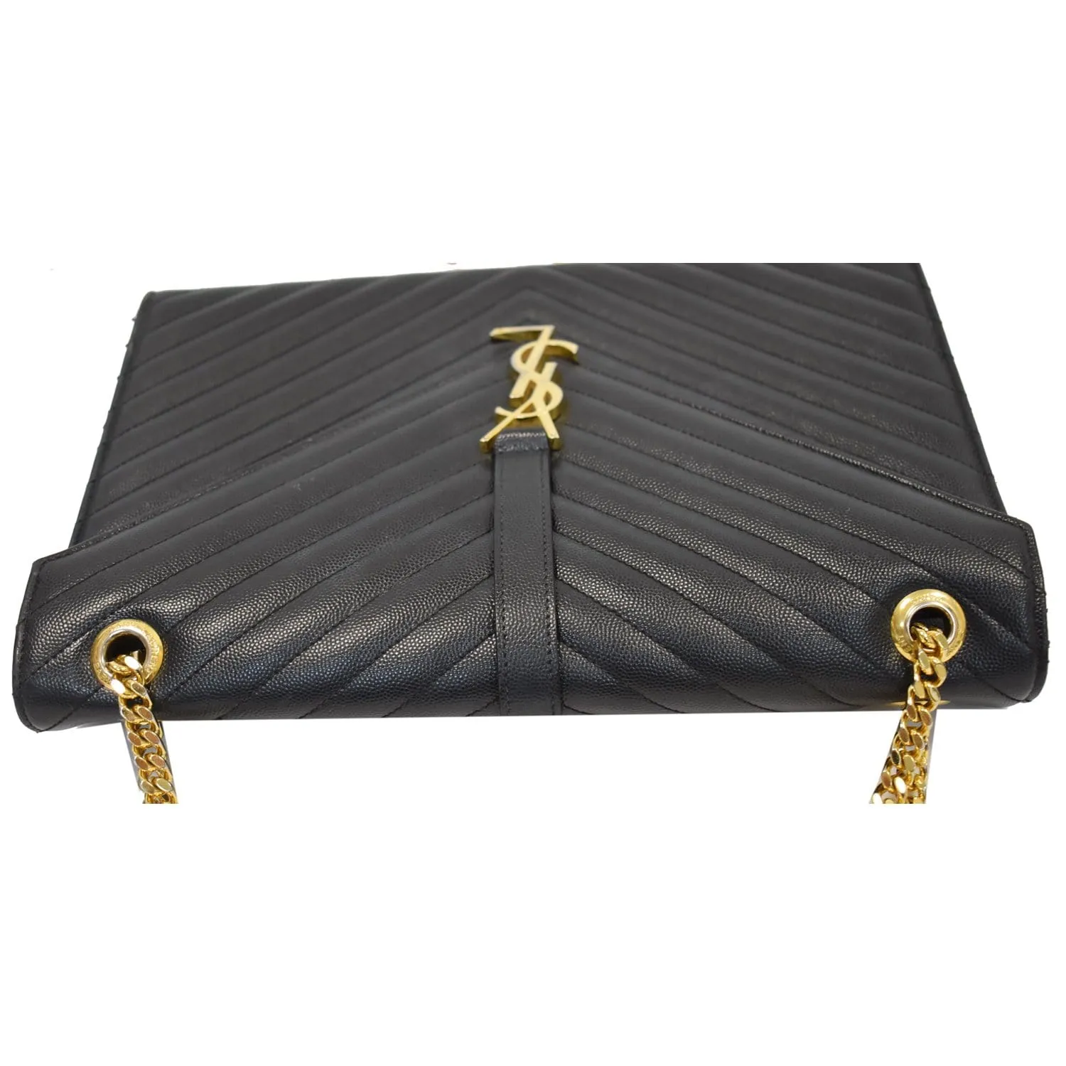 YVES SAINT LAURENT Large Envelope Grain De Poudre Chain Shoulder Bag Black